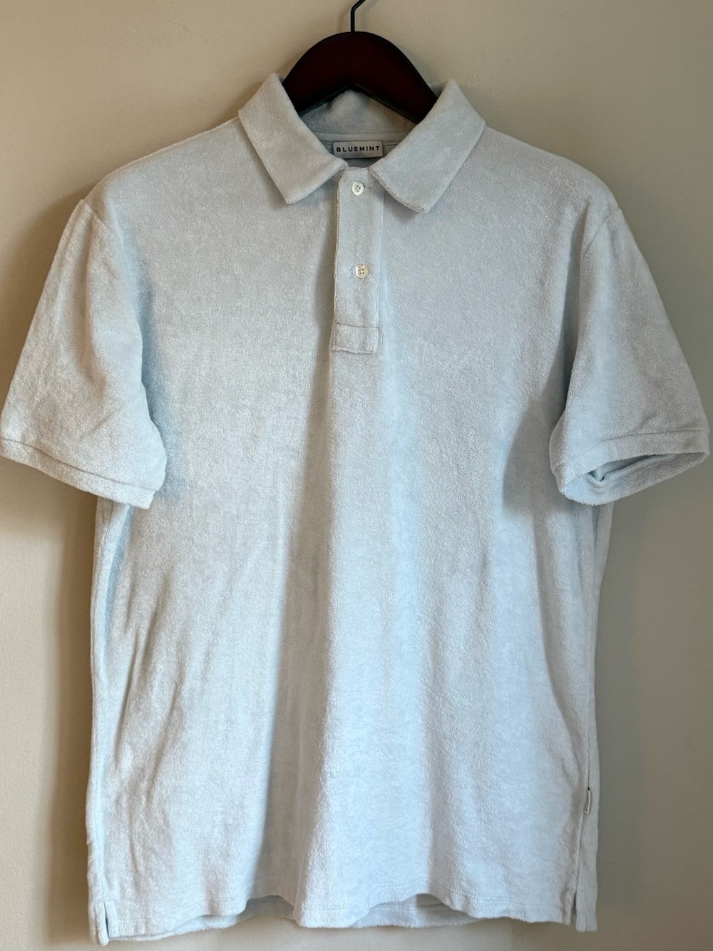 Bluemint Yam Men’s Terry Cloth Polo Shirt Size L Light Blue 100% Cotton